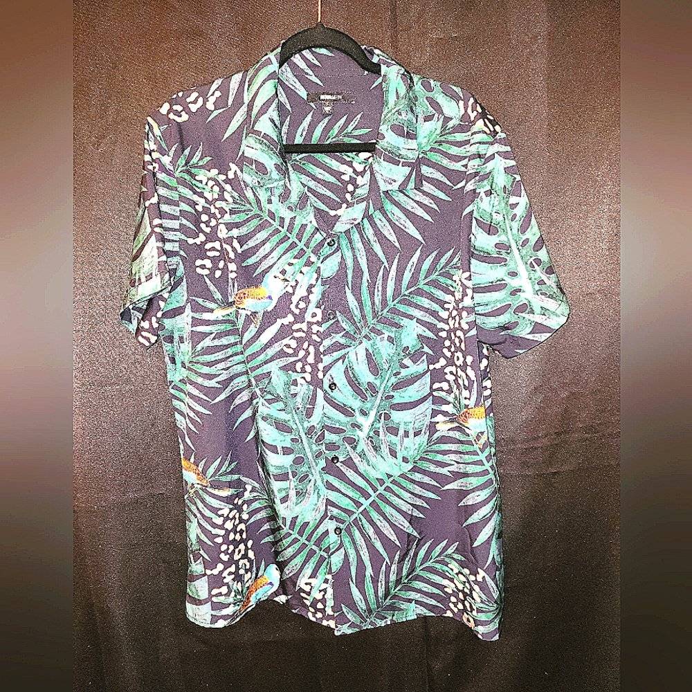 NOVAMEN Tropical Hawaiian Short Sleeve Button Down Men's Woven Shirt Size Large